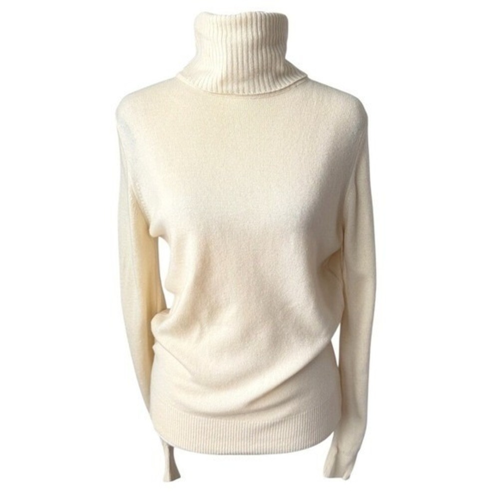 Jacques de Loux 2-ply 100% Cashmere Ivory Turtleneck Sweater Vintage‎ USA Made S